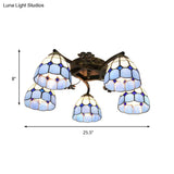 5-Light Tiffany Style Dome Semi Flush Mount Light In White/Clear