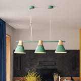 Modern Cone Dining Room Suspension Light With Linear Design - 3 Bulbs Pendant In Yellow/Blue/Green