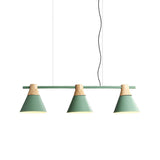 Modern Cone Dining Room Suspension Light With Linear Design - 3 Bulbs Pendant In Yellow/Blue/Green