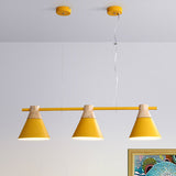 Modern Cone Dining Room Suspension Light With Linear Design - 3 Bulbs Pendant In Yellow/Blue/Green
