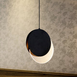 Sleek Metallic Led Bedroom Pendant Lamp With Elegant New-Moon Design Black