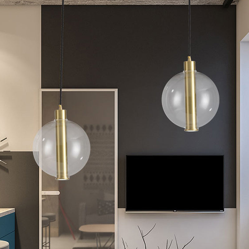 Gold Minimalist Hanging Lamp: 1-Light Bedroom Led Pendant With Clear Glass Ball Shade