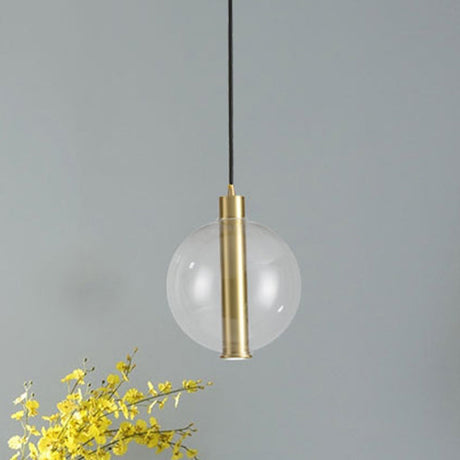 Gold Minimalist Hanging Lamp: 1-Light Bedroom Led Pendant With Clear Glass Ball Shade