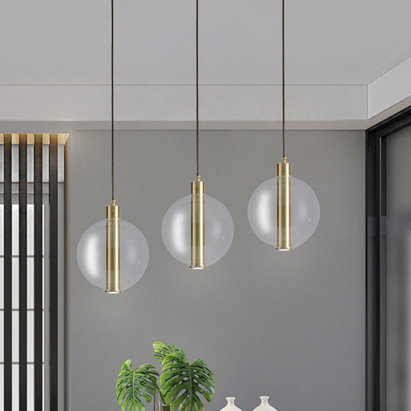 Gold Minimalist Hanging Lamp: 1-Light Bedroom Led Pendant With Clear Glass Ball Shade