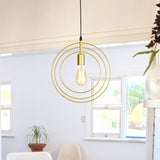 Gold Metallic 1-Bulb Minimalist Suspension Lamp - 3-Ring Restaurant Hanging Lighting