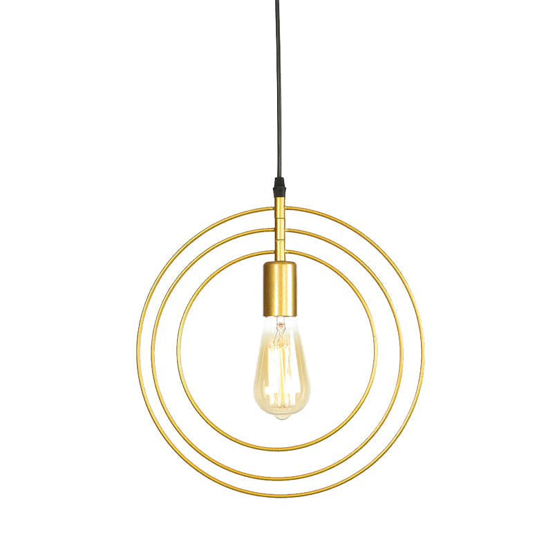 Gold Metallic 1-Bulb Minimalist Suspension Lamp - 3-Ring Restaurant Hanging Lighting