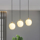 Modern Opal Glass Ball Suspension Pendant Lamp With 3 Heads In Gold