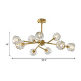 Modern Crystal Global Hanging Chandelier - 9-Light Brass Branch Pendant Lamp