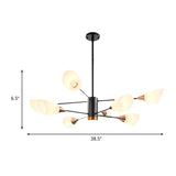 Modern Black Chandelier With Floral Glass Shade - Living Room Pendant Light Fixture (8 Heads)