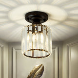 Modernist Flush Mount Ceiling Lamp: Clear Glass Cylinder Black Fixture For Corridor