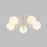 Modern 5 Bulb Cream Glass Flushmount Ceiling Light - White/Black Global Semi Flush