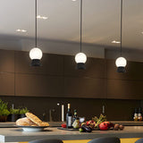 Modern White Glass Globe Pendant Light With Gold/Black Metal Shade