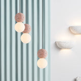 Modern Glass & Terrazzo Double Ball Pendant Light - Pink/Grey
