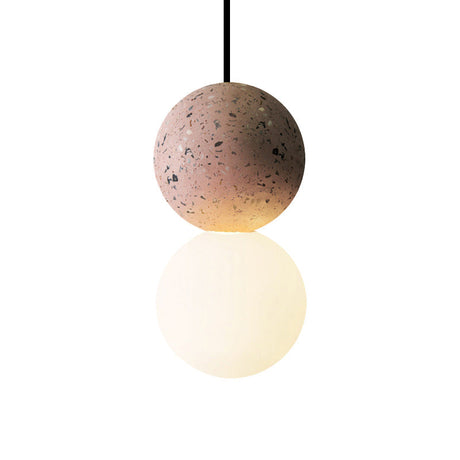 Modern Glass & Terrazzo Double Ball Pendant Light - Pink/Grey