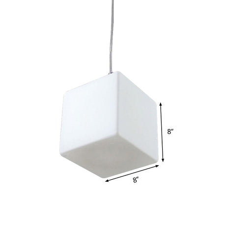Minimalist White Glass Hanging Ceiling Light - 1-Light Pendant Fixture 5-8 Wide