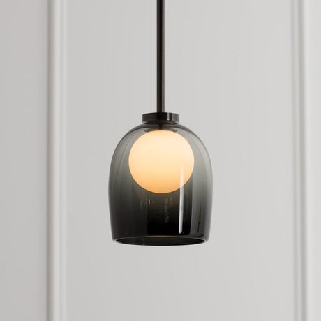 Modern Smoke Gray/Clear Glass Bell Pendant Light - 1-Light Dining Room Hanging Lamp Kit