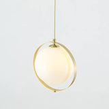 Modern White Glass Pendant Light Kit With Brass Ring - Globe Design