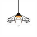 Vintage Black Hanging Pendant Light With Metal Cage Shade For Bedroom - Retro Style Lamp