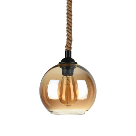 Industrial Globe Pendant Lighting - 8/10 Wide 1 Light Clear/Amber Glass Black