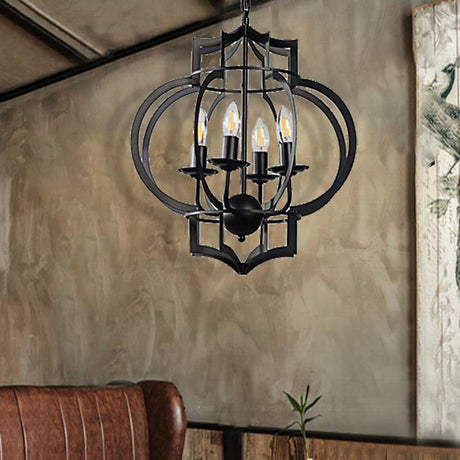 Industrial Dining Room Chandelier Pendant Light - 4-Bulb Candle Metal Shade Ceiling Lamp In Black