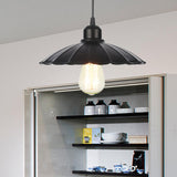 Farmhouse Black/White Pendant Light With Metal Shade Black / Wavy
