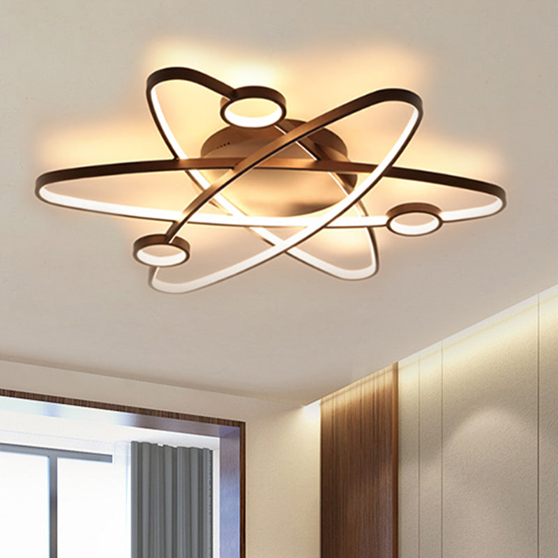 Modern Oval Flush Ceiling Lamp With Led Acrylic White/Coffee Finish In Warm Light - 23.5/31.5/39