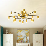 Sputnik Semi Flush Mount Metal Ceiling Lamp - 12/16 Lights Modern Design In Gold/Black