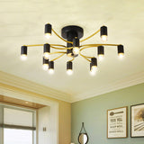 Sputnik Semi Flush Mount Metal Ceiling Lamp - 12/16 Lights Modern Design In Gold/Black