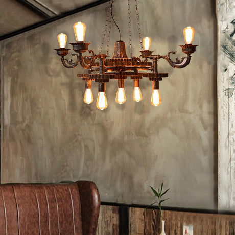 Vintage 9-Light Exposed Bulb Chandelier In Bronze - Ideal For Dining Room Décor