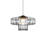 Vintage Black Hanging Pendant Light With Metal Cage Shade For Bedroom - Retro Style Lamp