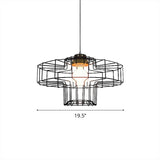 Vintage Black Hanging Pendant Light With Metal Cage Shade For Bedroom - Retro Style Lamp