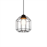 Vintage Black Hanging Pendant Light With Metal Cage Shade For Bedroom - Retro Style Lamp