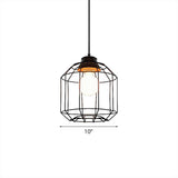 Vintage Black Hanging Pendant Light With Metal Cage Shade For Bedroom - Retro Style Lamp