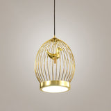 Modern Metallic Hanging Light Fixture With Bird Deco - Gold Finish Pendant Lamp