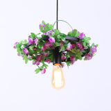Vintage Black Metal Led Pendant Light Fixture For Restaurant - 1-Head Bare Bulb Flower Hanging Lamp