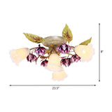 Pastoral White Metal Flower Semi Flush Mount Ceiling Light With Flared 1/4 Bulbs For Dining Room