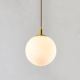 Frosted White Glass Ball Pendant Light - Modern 1-Light Brass Suspension Ceiling Lamp (6/8/10 Width)