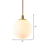 Frosted White Glass Ball Pendant Light - Modern 1-Light Brass Suspension Ceiling Lamp (6/8/10 Width)