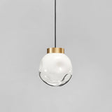 Modern Globe Pendant Light With Dimpled Glass In White And Clear Brass Finish