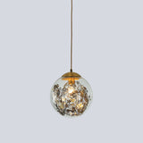 Modern Clear Glass Yellow Ball Pendant Lamp With Shattered Leaves Decoration - 1-Head Ceiling Light