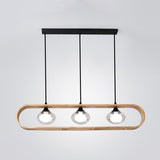 Modern Beige Wood Pendant Lamp With Clear Oval Glass Shades - Triple Head Hanging Lighting
