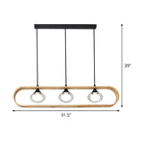 Modern Beige Wood Pendant Lamp With Clear Oval Glass Shades - Triple Head Hanging Lighting