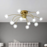 Contemporary 13-Head Starburst Metal Flushmount Ceiling Light Fixture In Brass For Bedrooms