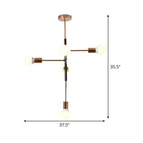 Minimalist Metal Linear Chandelier - 5-Light Brass Hanging Lamp For Living Room