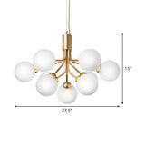 Modern Brass Chandelier With Cream Glass Shades - 9-Bulb Molecular Hanging Lamp Fixture