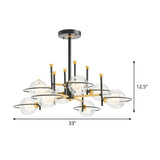 Modern Black Round Ceiling Light Fixture With Clear Glass - 8-Light Vertical Chandelier Pendant Lamp