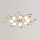 Green Blossom Semi-Flush Mount Ceiling Light With 8 Macaron Bulbs In Metallic Finish