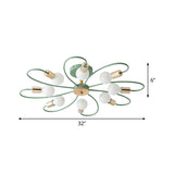 Green Blossom Semi-Flush Mount Ceiling Light With 8 Macaron Bulbs In Metallic Finish
