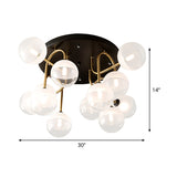 Modernist 12-Head White Glass Globe Flush Lighting In Brass - Ideal For Living Room Ceiling