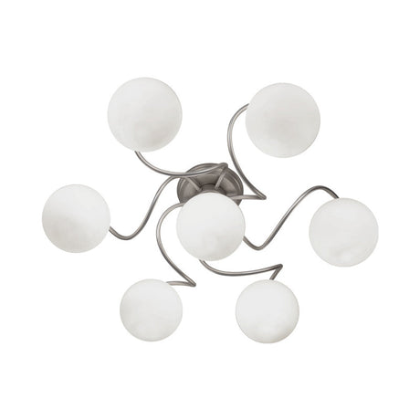 Contemporary 7-Light Semi Flush Lamp With Frosted White Glass Shade - Silver Modo Ceiling Fixture